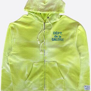 Gallery Dept Lime Green Sun Faded French Logo Zip Up Hoodie